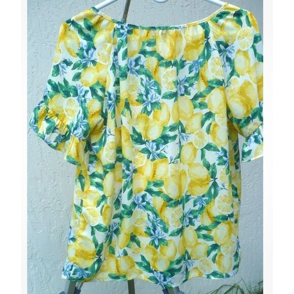 Lemons Summer Short Sleeve‎ Flutter Ruffle Sleeve Top by TACERA - Picture 3 of 3